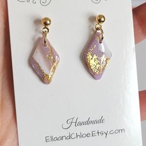 Boho Gold Ball Resin Purple Agate Gemstone Inspired Diamond Drop Dangle Earrings